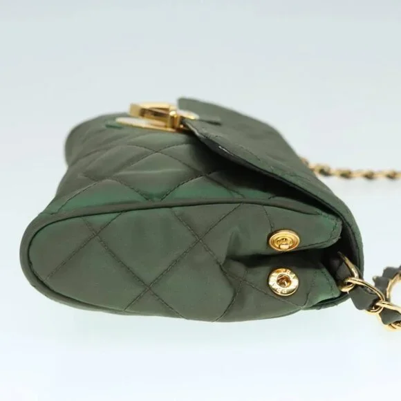 PRADA Chain Quilted Shoulder Bag Nylon Khaki Gold Auth 90227 - Picture 4 of 15